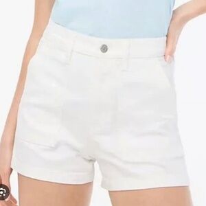 NWT J. Crew White High Waist Denim Utility Shorts Size 24 XS Silver Hardware
